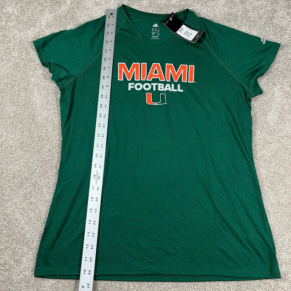 Adidas Womens L Green Graphic V-Neck Miami NCAA Climalite Football T-Shirt NWT - Picture 5 of 5